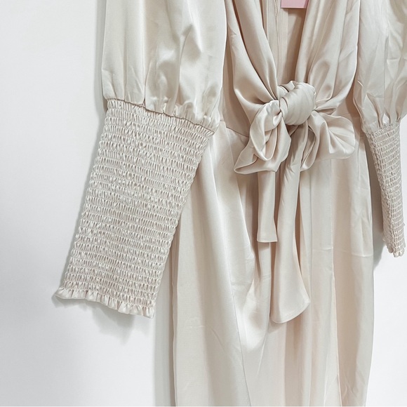 Plunge Tie Front Long Sleeve Midi Dress - Picture 8 of 9